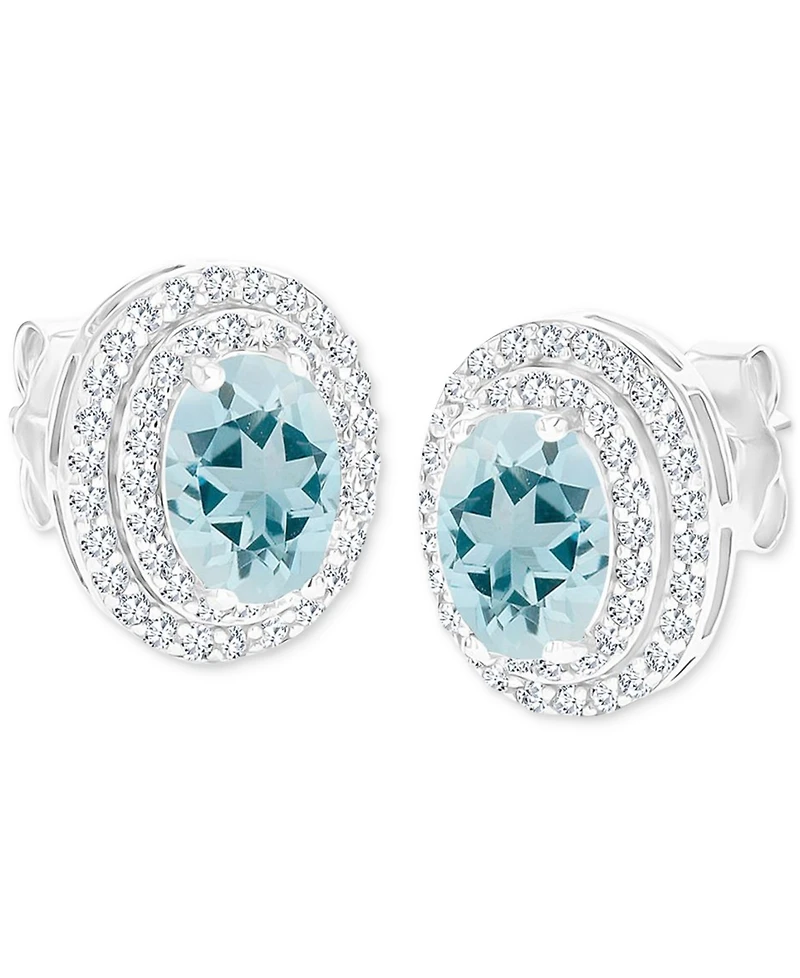Amethyst (1-3/8 ct. t.w.) & Lab Grown White Sapphire (1/2 Oval Halo Birthstone Stud Earrings Sterlings Silver (Also Additional Birthst