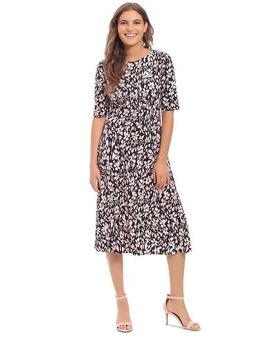 London Times Women's Printed Elbow-Sleeve Midi Dress