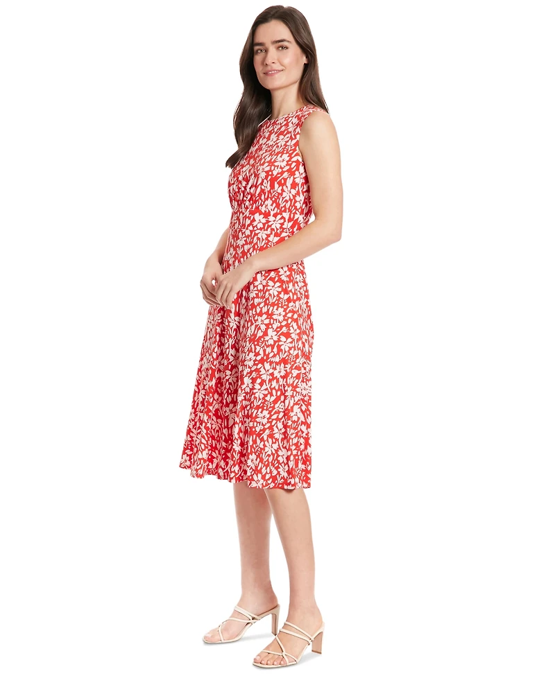 London Times Women's Floral-Print Jewel-Neck Midi Dress