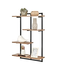 Rhodes 4 Tier Modern Floating Windowsill Wall Shelf Unit with Metal Frame and Light Walnut Mdf Shelves
