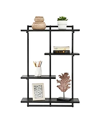 Rhodes 4 Tier Modern Floating Windowsill Wall Shelf Unit with Black Metal Frame and Black Mdf Shelves