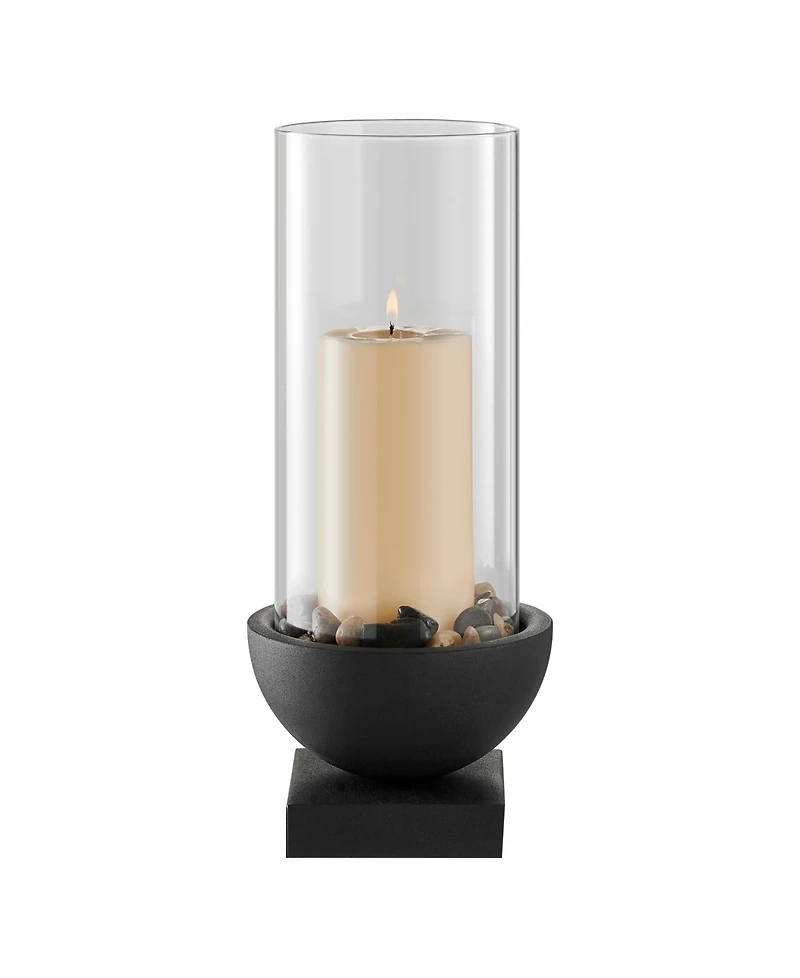 Danya B Modern Black Metal Bold Pedestal and Glass Pillar Votive Candle Holder, Small