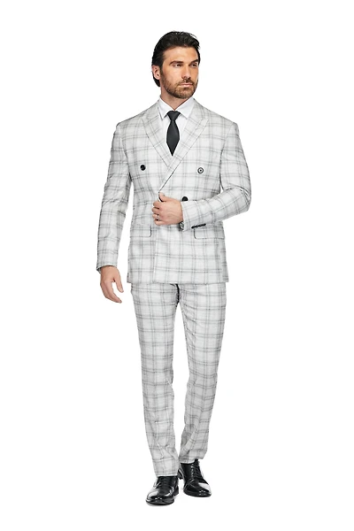 Gino Vitale Men's 2 Piece Slim Fit Grey Check Double Breasted Suit