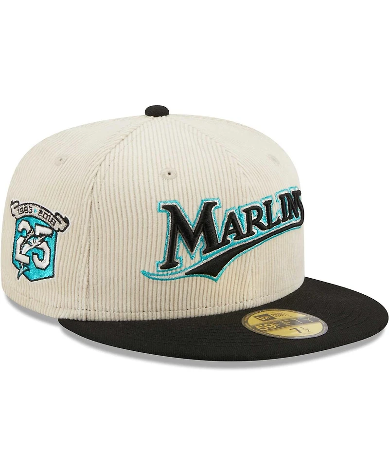 Men's New Era White Florida Marlins Cooperstown Collection Corduroy Classic 59FIFTY Fitted Hat