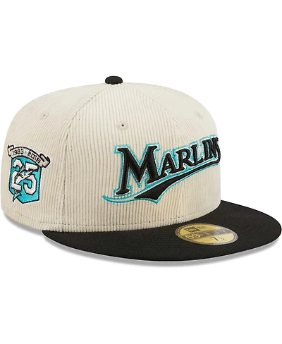 Men's New Era White Florida Marlins Cooperstown Collection Corduroy Classic 59FIFTY Fitted Hat