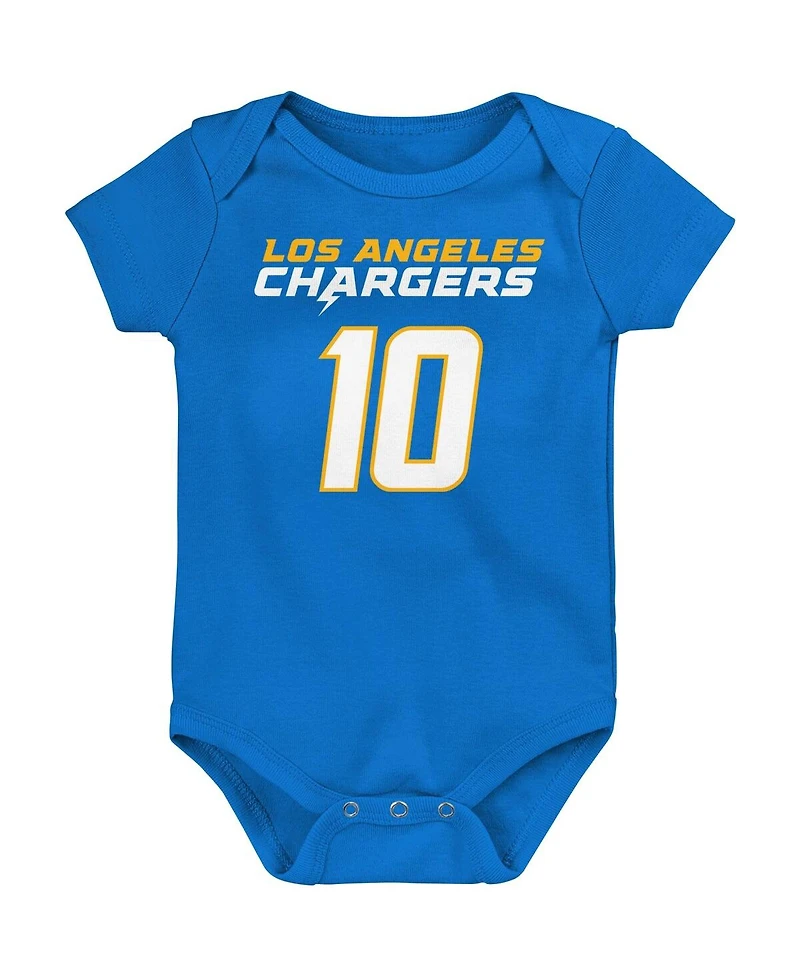 Baby Boys and Girls Justin Herbert Powder Blue Los Angeles Chargers Mainliner Player Name Number Bodysuit