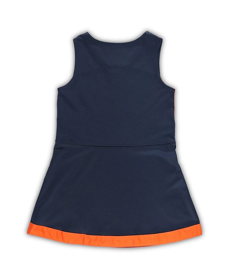 Little Girls Navy Chicago Bears Two-Piece Cheer Captain Jumper Dress with Bloomers Set