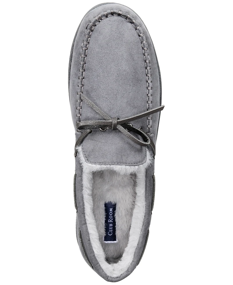 Club Room Men's Faux-Suede Moccasin Slippers with Faux-Fur Lining, Created for Macy's