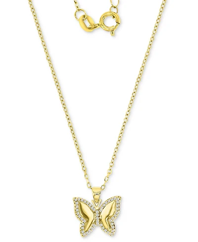 Cubic Zirconia Polished Butterfly 18" Pendant Necklace in 14k Gold-Plated Sterling Silver