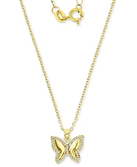 Cubic Zirconia Polished Butterfly 18" Pendant Necklace in 14k Gold-Plated Sterling Silver