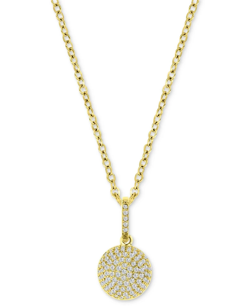 Cubic Zirconia Pave Circle Disc 18" Pendant Necklace in 14k Gold-Plated Sterling Silver