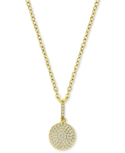 Cubic Zirconia Pave Circle Disc 18" Pendant Necklace in 14k Gold-Plated Sterling Silver