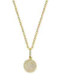 Cubic Zirconia Pave Circle Disc 18" Pendant Necklace in 14k Gold-Plated Sterling Silver