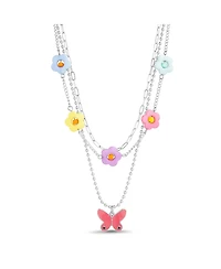 kensie 3 Piece Mixed Chain Necklace Set with Beaded Flowers and Butterfly Pendant