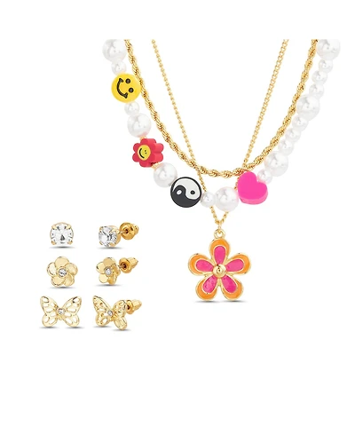 kensie Colorful Flower and Butterfly Necklace and Earring Set