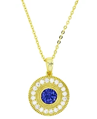 Cubic Zirconia Halo Bead Disc Pendant Necklace 14k Gold-Plated Sterling Silver, 18" + 2" extender