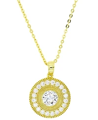 Cubic Zirconia Halo Halo Bead Disc Pendant Necklace in 14k Gold-Plated Sterling Silver, 18" + 2" extender