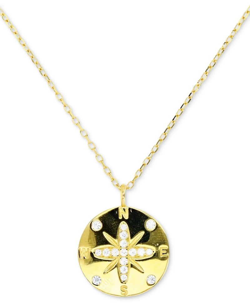 Cubic Zirconia Sand Dollar Pendant Necklace in 14k Gold-Plated Sterling Silver, 18" +2" extender