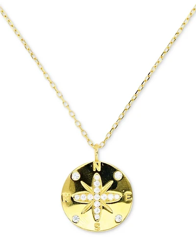 Cubic Zirconia Sand Dollar Pendant Necklace in 14k Gold-Plated Sterling Silver, 18" +2" extender