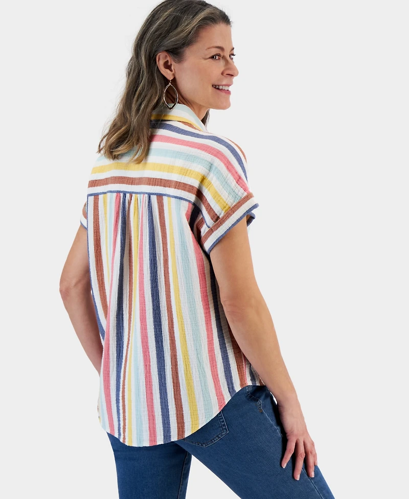Style & Co Women's Cotton Gauze Short-Sleeve Button Up Shirt, Created for Macy's