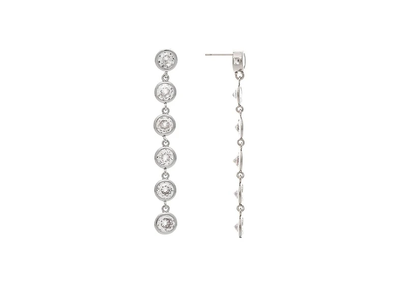 Rivka Friedman Rhodium Bezel Set Cubic Zirconia Line Drop Earrings