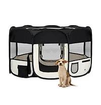 Foldable Dog Playpen with Carrying Bag Black 57.1"x57.1"x24"