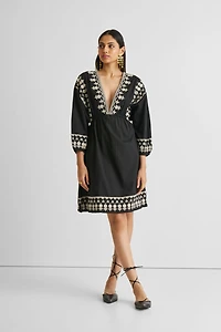 Reistor Women's Deep V Embroidered Dress