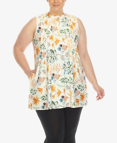 White Mark Plus Floral Sleeveless Tunic Top