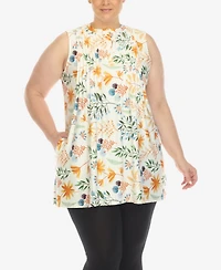 White Mark Plus Floral Sleeveless Tunic Top