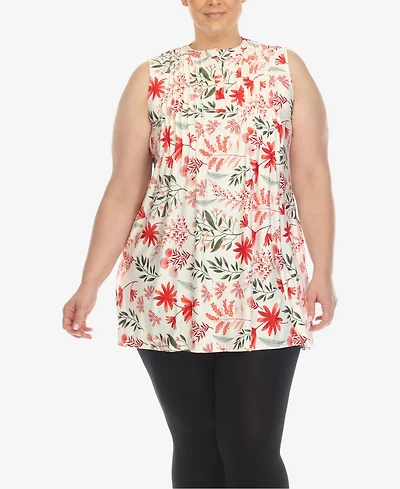 White Mark Plus Floral Sleeveless Tunic Top
