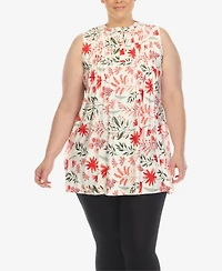 White Mark Plus Floral Sleeveless Tunic Top