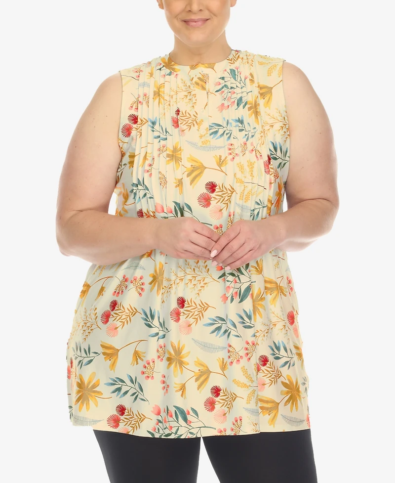White Mark Plus Floral Sleeveless Tunic Top