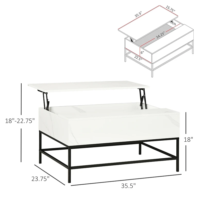 Homcom Lift Top Table W/ Hidden Storage Compartment,
