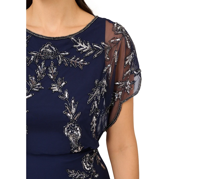 Adrianna Papell Women's Beaded Flutter-Sleeve Blouson Gown