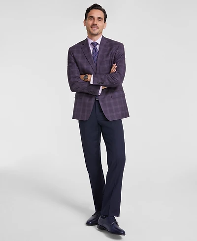 Michael Kors Men's Classic-Fit Burgundy Plaid Sport Coat