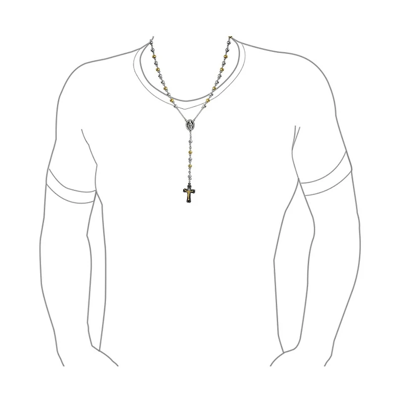 Bling Jewelry Religious Christian Two Tone Holy Mother Virgin Mary Rosary Prayer Round Ball Beaded Link Chain Jesus Crucifix Gold Plated Stainless Ste