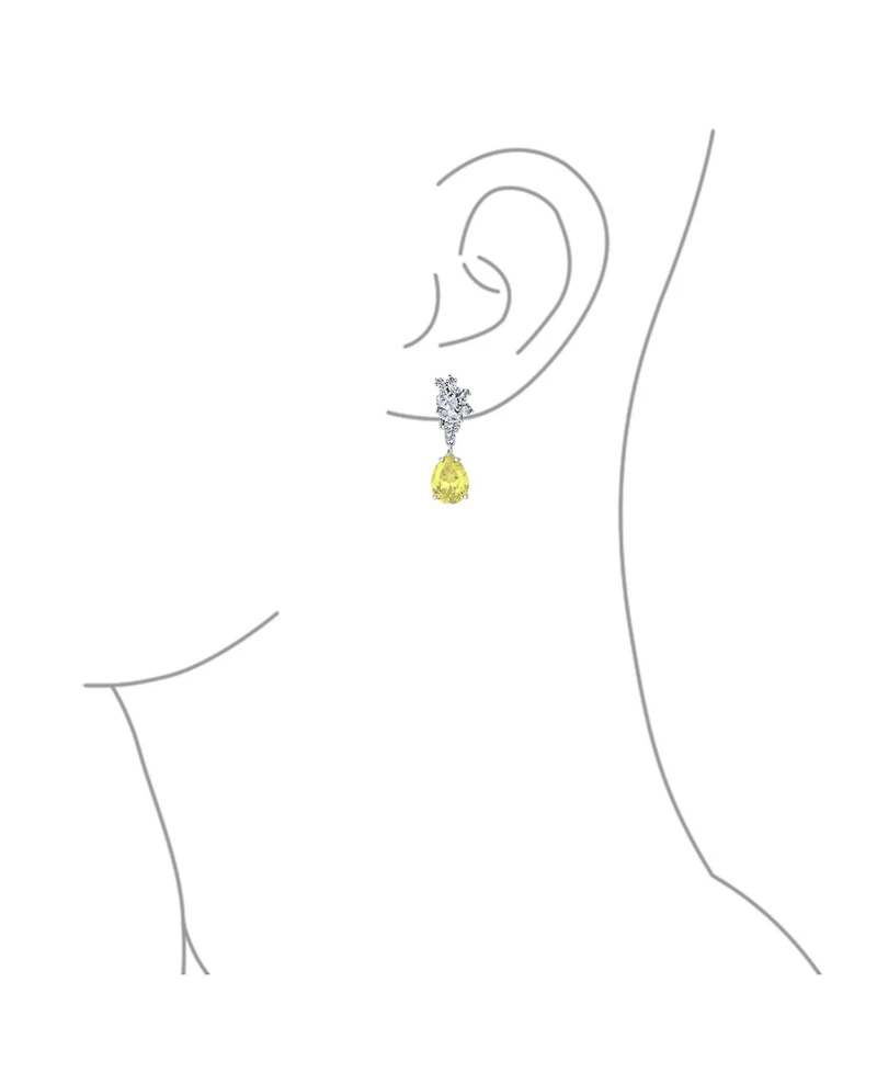 Bling Jewelry Cubic Zirconia Cz Statement Dangle Leaf Teardrop Formal Chandelier Clip On Earrings Silver Plated