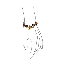 Bling Jewelry Fashion Statement Brown Golden Acrylic Leopard Tortoise Shell Oval Chain Link Bracelet Yellow Gold Plated Stainless Steel Adjustable Tog