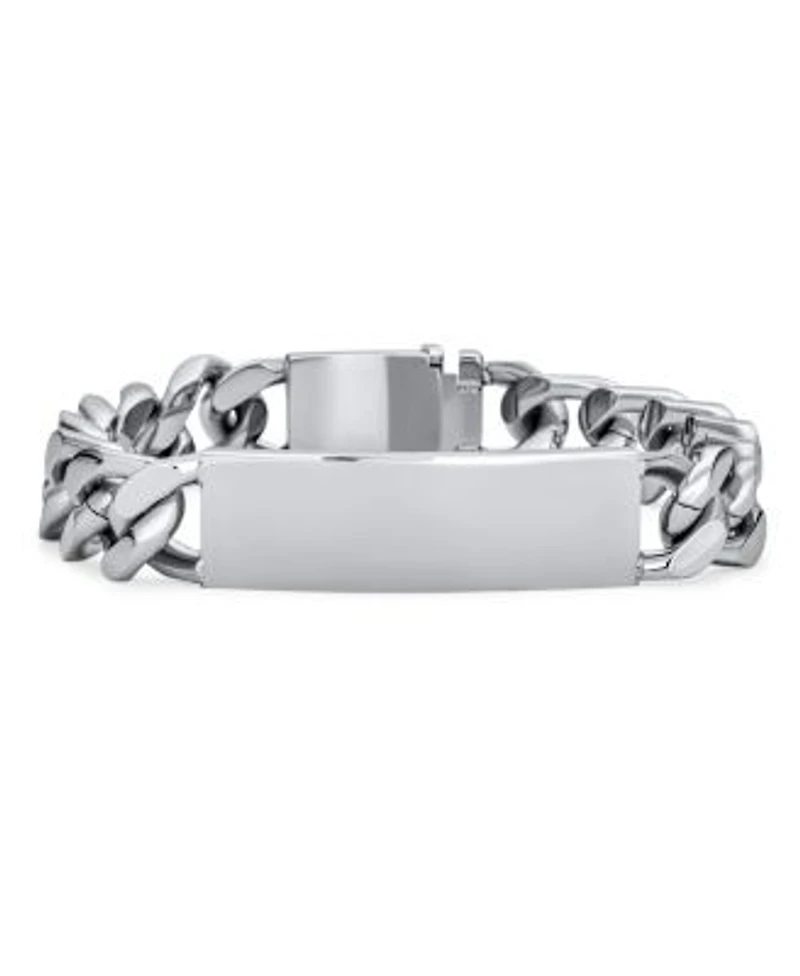 Bling Jewelry Mens Solid Name Bar Plate Identification Id Bracelet Cuban Link Chain Stainless Steel