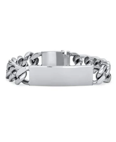 Bling Jewelry Mens Solid Name Bar Plate Identification Id Bracelet Cuban Link Chain Stainless Steel