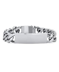 Bling Jewelry Mens Solid Name Bar Plate Identification Id Bracelet Cuban Link Chain Stainless Steel