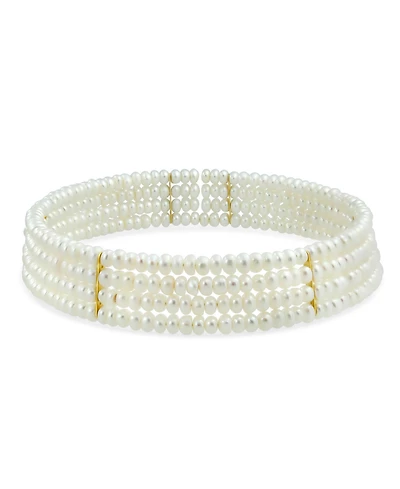 Bling Jewelry Fine Classic Jewelry Wide 4 Row Statement White Freshwater Cultured Pearl Necklace Prom Gold Plated Accent Bar Adjustable