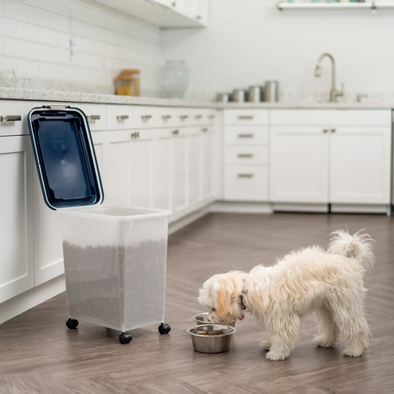 Iris Usa Airtight Dog Food Storage Container, Up to 30 lbs / 33 Qt, Attachable Casters, for Dog Cat Bird and other Pet Food Storage Bin, Keep Fresh, E