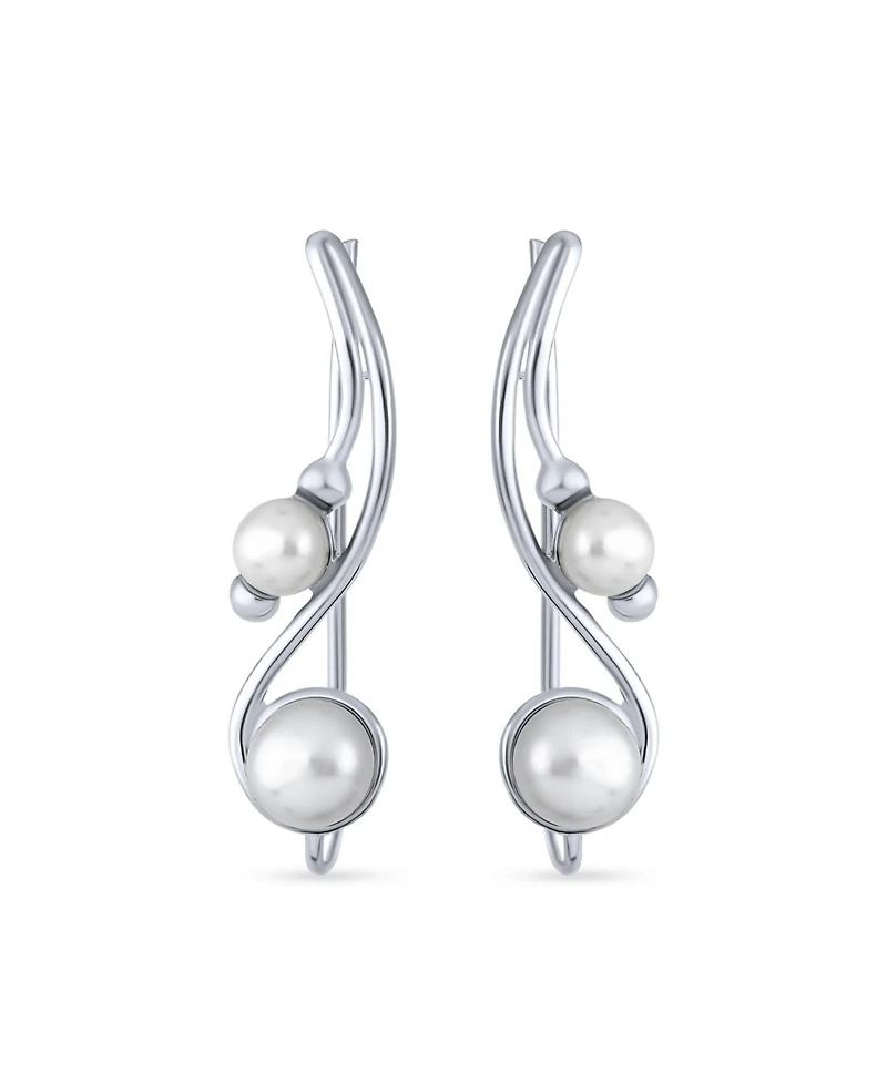 Bling Jewelry White Freshwater Pearl Ear Cuff Cartilage Climbers 14K Gold Plated Silver