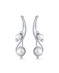 Bling Jewelry White Freshwater Pearl Ear Cuff Cartilage Climbers 14K Gold Plated Silver