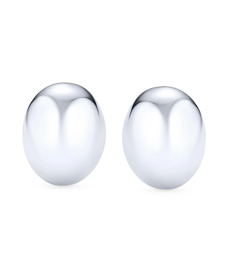 Bling Jewelry Simple Basic Button Style Half Oval Shape Dome Clip On Earrings Non Pierced Ears Sterling Silver Alloy Clip