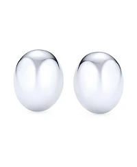 Bling Jewelry Simple Basic Button Style Half Oval Shape Dome Clip On Earrings Non Pierced Ears Sterling Silver Alloy Clip