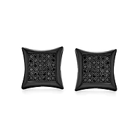 Bling Jewelry Black Square Shaped Cubic Zirconia Micro Pave Cz Kite Stud Earrings Black Plated .925 Sterling Silver