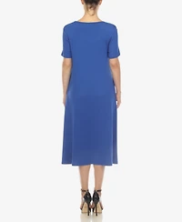 White Mark Women's Short Sleeve Midi Dress