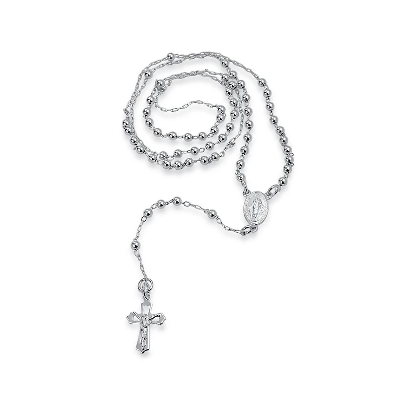 Bling Jewelry Catholic Prayer Round Ball Beads Jesus Crucifix Virgin Mary Rosary Y Necklace Sterling Silver